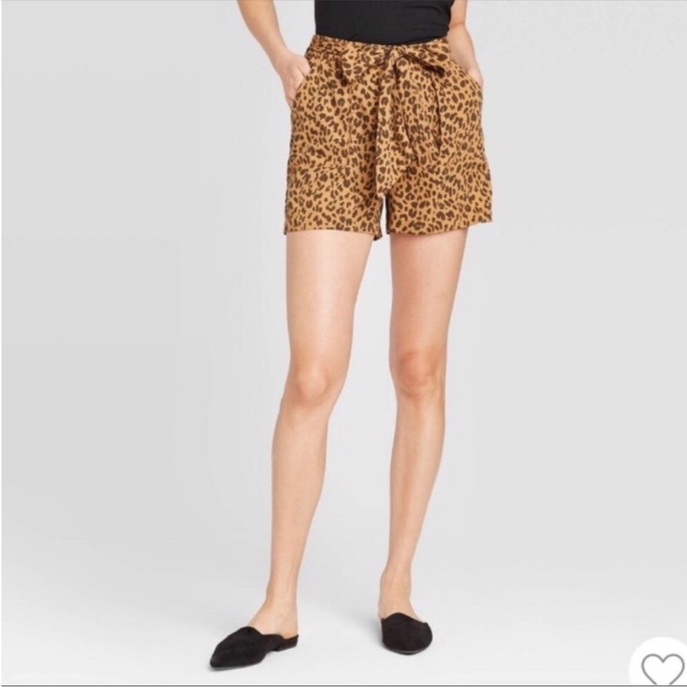 A New Day Leopard Animal Print Tie High Waisted Shorts